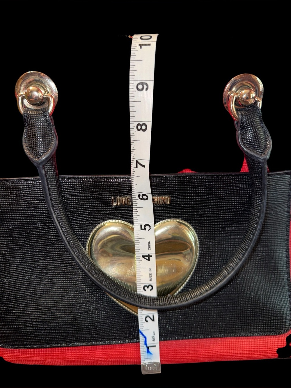 Love Moschino Red Satchel with Black Front Pocket and Gold Heart - Picture 4 of 9